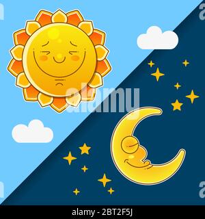 Illustration Of A Split-screen Showing The Sun And The Moon Stock Vector