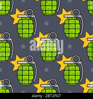 Seamless Green Hand Grenade Pattern On A Green Background. Vector Image Eps 10 Stock Vector