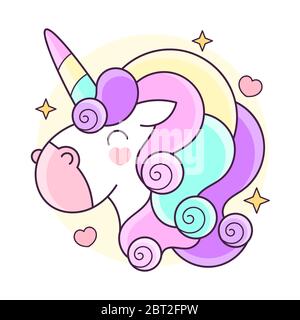 White Unicorn Vector Head With Mane And Horn On Starry Background. Stock Vector