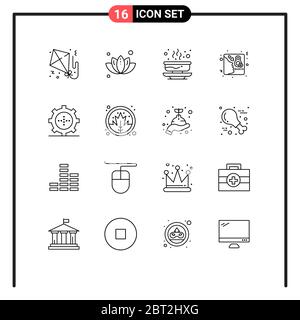 Set of 16 Modern UI Icons Symbols Signs for devices, female, bowl, day, fall Editable Vector Design Elements Stock Vector