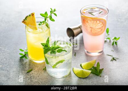 Refreshing summer cocktails on the table Stock Photo