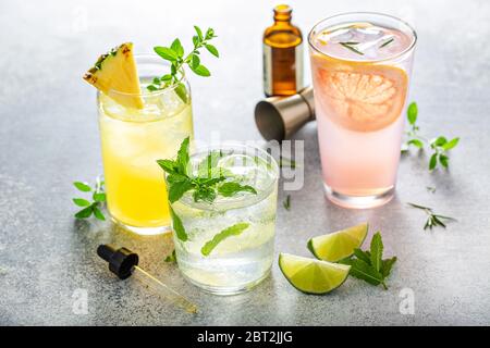 Refreshing summer cocktails on the table Stock Photo