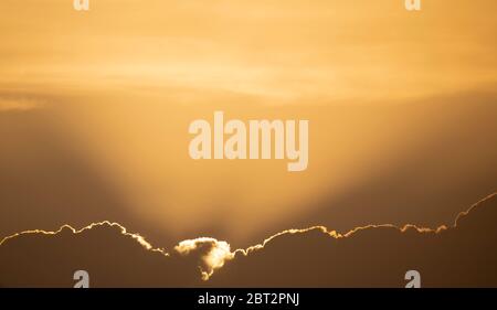 Wimbledon, London, UK. 22 May 2020. After a fine day with warm and blustery wind the sun illuminates a bank of cloud, lighting the top edge. Credit: Malcolm Park/Alamy Live News. Stock Photo