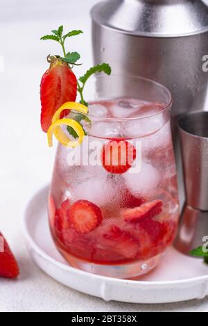 Refreshing cold summer strawberry cocktail Stock Photo