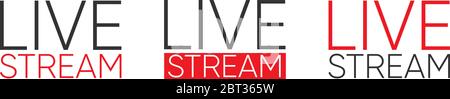 Set of live streaming icons. Red symbols and buttons of live streaming, broadcasting, online stream. Lower third template for tv, shows, movies and live performances. Vector eps 10 Stock Vector