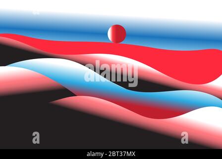 Bright vector unusual hills and river with suns Stock Vector