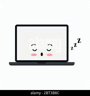 Sleeping off laptop cute emoji vector icon isolated on white background. Stock Vector