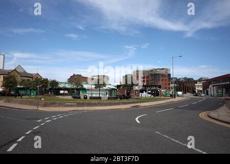 Peterborough, UK. 22nd May, 2020. Day Sixty of Lockdown, in Peterborough. The Market car park has been demolished. Even though there has been a partial lifting of lockdown, there are still many shops that have to remain closed, including barbers and hairdresser salons. COVID-19 Coronavirus lockdown, Peterborough, Cambridgeshire, UK, on May 22, 2020 Credit: Paul Marriott/Alamy Live News Stock Photo