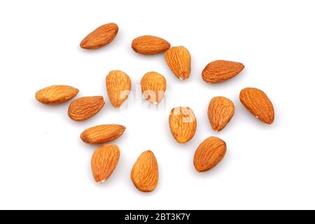 Organic Almonds isolated on white background Stock Photo