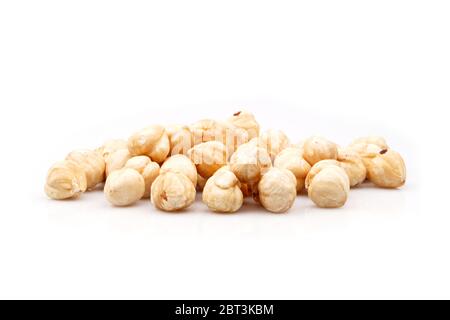 Organic Hazelnut isolated. Hazelnuts on white background.  Full depth of field. Stock Photo