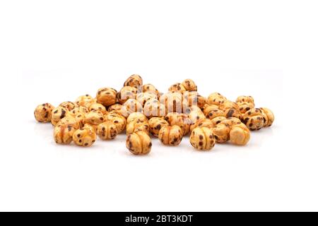 Organic Roasted spicy chickpeas on white background Stock Photo