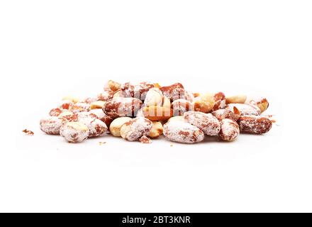 Organic Dried salted peanuts on white background Stock Photo