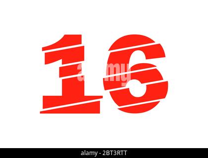 Modern Red 16 Number Design Vector Illustration. Numeral Vector Trendy Flat Line Style. Vector Elements Illustration Template for Web Design or Greeti Stock Vector