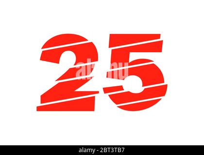 Modern Red 25 Number Design Vector Illustration. Numeral Vector Trendy Flat Line Style. Vector Elements Illustration Template for Web Design or Greeti Stock Vector