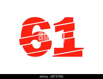 Glitch Modern Red 61 Number Design Vector Illustration. Numeral Vector ...