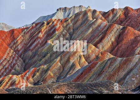 Small-Potala-Palace atop Seven-Color-Mountain landform from Colorful-Clouds-Observation-Deck. Zhangye Danxia-Qicai Scenic Spot-Gansu-China-0898 Stock Photo