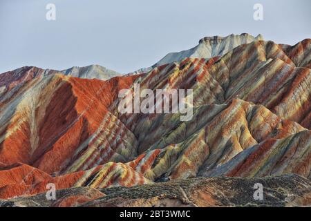 Small-Potala-Palace atop Seven-Color-Mountain landform from Colorful-Clouds-Observation-Deck. Zhangye Danxia-Qicai Scenic Spot-Gansu-China-0899 Stock Photo