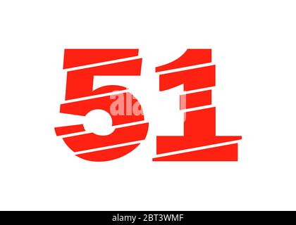 Modern Red 51 Number Design Vector Illustration. Numeral Vector Trendy Flat Line Style. Vector Elements Illustration Template for Web Design or Greeti Stock Vector