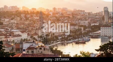 Panorama view of Split town at sunrise, Croatia Stock Photo