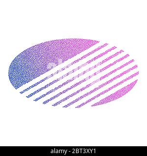 Colored abstract circular logo form of dots and blue-red gradient. Neon graphic, light effect. Stock Vector