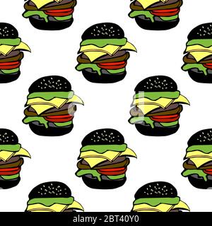 Seamless pattern vector illustration a blacks gamburger in cartoon style on white Stock Vector