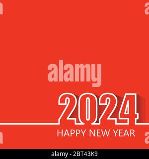 Happy New Year 2024 Modern Line Design Template Isolated on Red Background. Modern Design for Calendar, Invitations, Greeting Cards, Holidays Flyers o Stock Vector