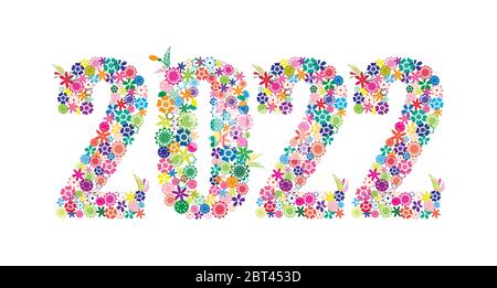 Happy New Year 2022 Colorful Floral Design Isolated on White Background Vector Illustration. Stock Vector