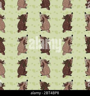 Cute woodland two stag vector illustration. Buck deer with antlers. Childlish hand drawn doodle style. For game animal decor, boho kids fashion Stock Vector