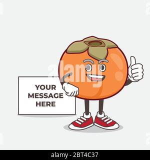 An illustration of Persimmon Fruit cartoon mascot character with whiteboard Stock Vector