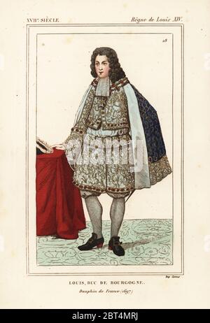 Louis, Duke of Burgundy and Dauphin of France, 1682-1712. Louis, Duc de Bourgogne, Petit Dauphin de France 1697. Handcoloured lithograph after a print by Bonnard from Le Bibliophile Jacob aka Paul Lacroix's Costumes Historiques de la France (Historical Costumes of France), Administration de Librairie, Paris, 1852. Stock Photo