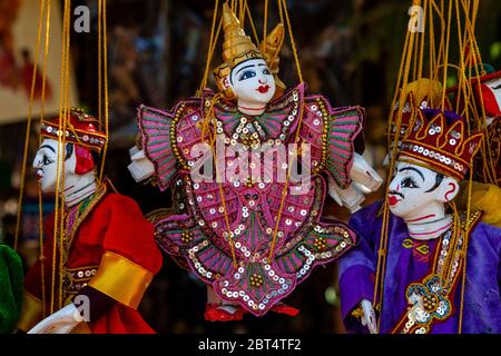 Traditional Puppets For Sale, Bagan, Mandalay Region, Myanmar. Stock Photo