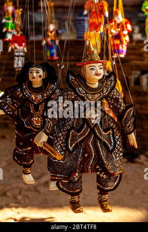 Traditional Puppets For Sale, Bagan, Mandalay Region, Myanmar. Stock Photo