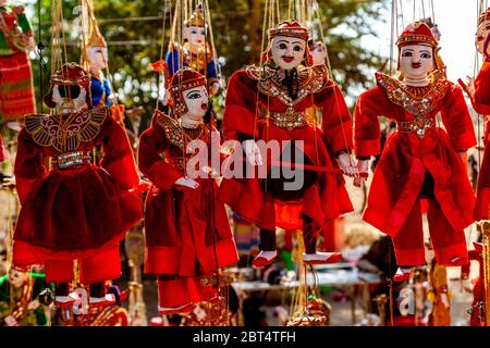 Traditional Puppets For Sale, Bagan, Mandalay Region, Myanmar. Stock Photo