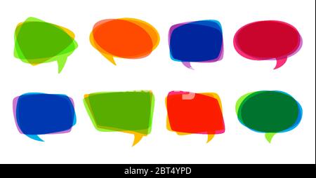 Speech bubble overlay colorful silhouette set. Multicolored bright empty design elements, dialog color clouds icon. Speech thought blobs, balloon chat banner, page template. Comic vector illustration Stock Vector