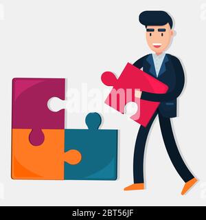 businessman arrange puzzle for business strategy concept vector illustration Stock Vector