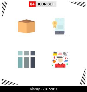 Pictogram Set of 4 Simple Flat Icons of box, frame, certificate, application, layout Editable Vector Design Elements Stock Vector