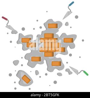 Brickwork laying abstract  cartoon color vector illustration, horizontal, over white, isolated Stock Vector