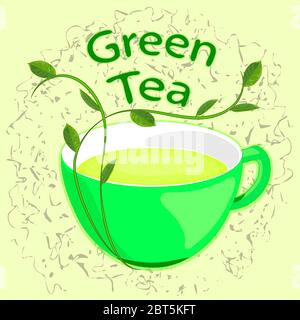 Green tea. Tea leaves. A Cup with a drink. Vector Stock Vector