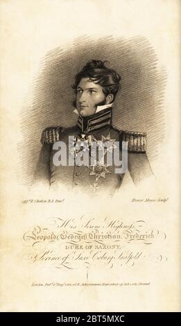 Leopold George Christian Frederick, Duke of Saxony, Prince of Saxe-Coburg-Saalfeld. Copperplate engraving by Henry Meyer after a portrait by Alfred Edward Chalon from Rudolph Ackermanns Repository of Arts, London, 1816. Stock Photo