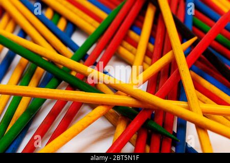 game pick stick with lots of small colored wooden bars Stock Photo