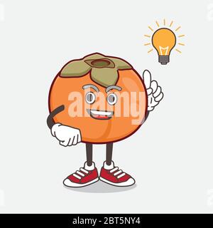 An illustration of Persimmon Fruit cartoon mascot character get an idea Stock Vector