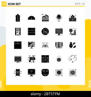 25 Thematic Vector Solid Glyphs and Editable Symbols of disk, income, building, finance, fashion Editable Vector Design Elements Stock Vector