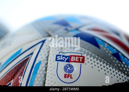 LONDON, ENGLAND - AUGUST 24, 2019: Detail of the official EFL SkyBet Championship match ball pictured ahead of the 2019/20 EFL SkyBet Championship game between Fulham FC and Nottingham Forest FC at Craven Cottage. Stock Photo