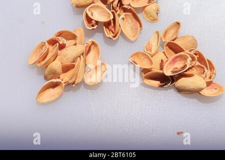 Pistachios shells isolated on white background Stock Photo