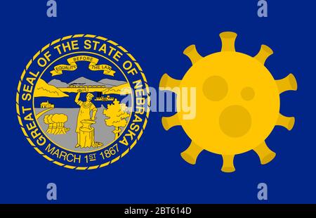 Flag of Nebraska State With Outbreak Viruses Background of USA State flag. Novel Coronavirus Disease COVID-19. Coronavirus Infection And The Epidemic Stock Vector