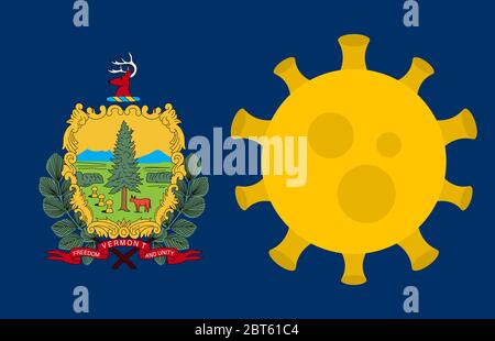 Flag of Vermont State With Outbreak Viruses Background of USA State flag. Novel Coronavirus Disease COVID-19. Coronavirus Infection And The Epidemic I Stock Vector