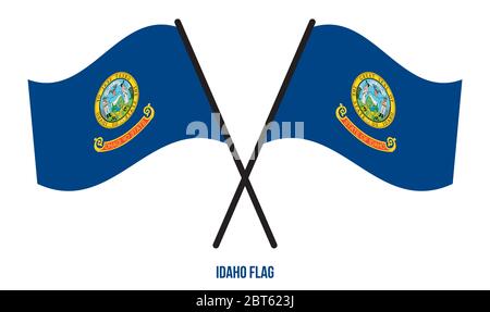 Two Crossed Waving Idaho Flag On Isolated White Background. United States (USA) Flag Vector Illustration. Stock Vector