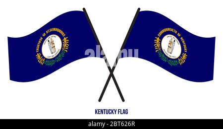Two Crossed Waving Kentucky Flag On Isolated White Background. United States (USA) Flag Vector Illustration. Stock Vector