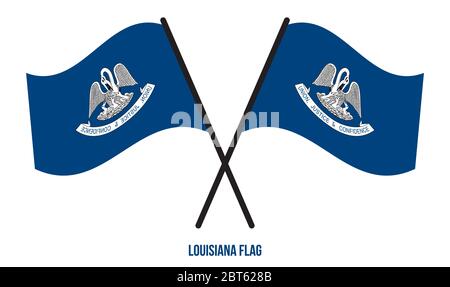 Two Crossed Waving Louisiana Flag On Isolated White Background. Stock Vector