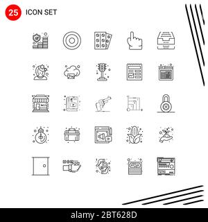 25 User Interface Line Pack of modern Signs and Symbols of box, touch, medical, point, finger Editable Vector Design Elements Stock Vector